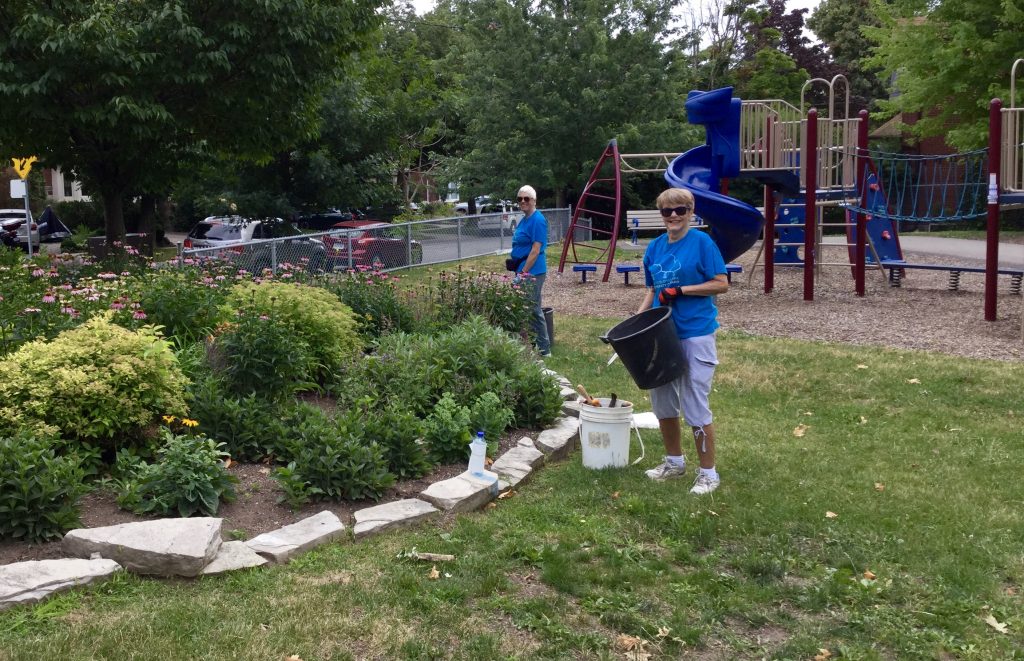 Lynn and Marilyn working in the Pollinator Garden in Ben Nobleman Park