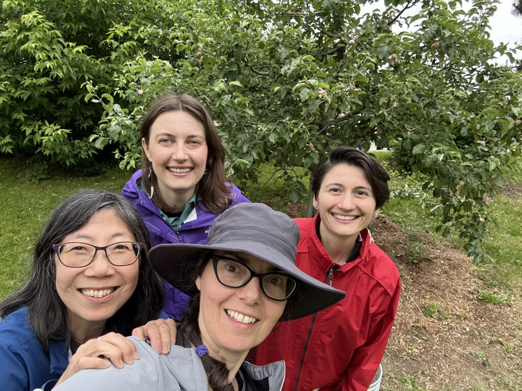 Gail (left) and Susan (center) with Janina (back left) and Reenie (back right). 
